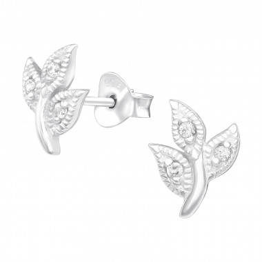 Leaves - 925 Sterling Silver Stud Earrings with CZ SD43251