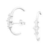Curved - 925 Sterling Silver Stud Earrings with CZ SD43302