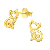 Cat - 925 Sterling Silver Stud Earrings with CZ SD43411