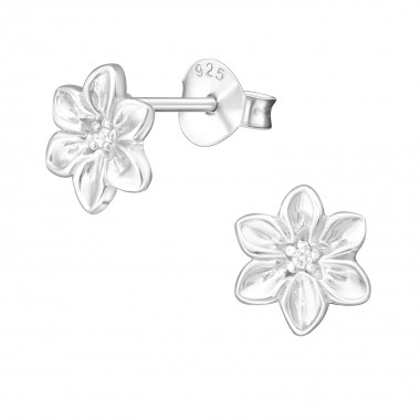 Flower - 925 Sterling Silver Stud Earrings with CZ SD4346