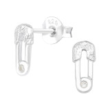 Safety Pin - 925 Sterling Silver Stud Earrings with CZ SD43533
