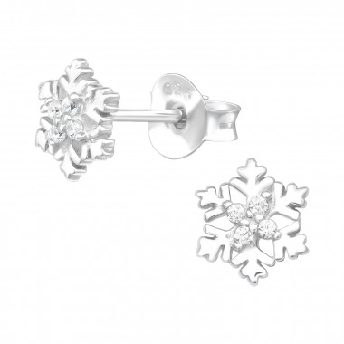 Snowflake - 925 Sterling Silver Stud Earrings with CZ SD43539