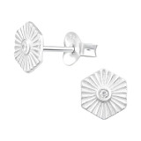 Hexagon - 925 Sterling Silver Stud Earrings with CZ SD43546