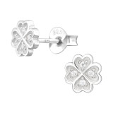 Lucky Clover - 925 Sterling Silver Stud Earrings with CZ SD43548