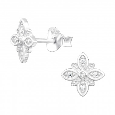 Flower - 925 Sterling Silver Stud Earrings with CZ SD43555