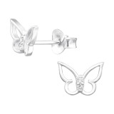 Butterfly - 925 Sterling Silver Stud Earrings with CZ SD43556