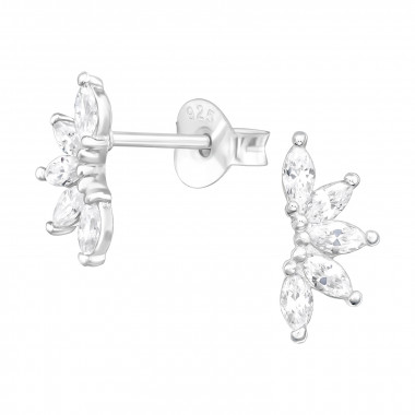 Leaves - 925 Sterling Silver Stud Earrings with CZ SD43560