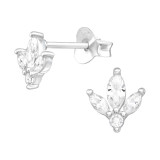 Leaf - 925 Sterling Silver Stud Earrings with CZ SD43561