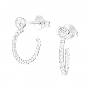 Half Hoop - 925 Sterling Silver Stud Earrings with CZ SD43563