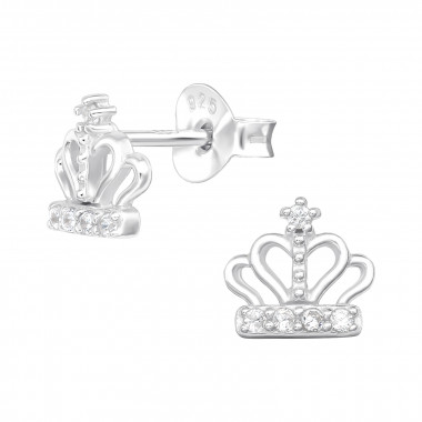 Crown - 925 Sterling Silver Stud Earrings with CZ SD43736