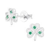Three Leaf Clover - 925 Sterling Silver Stud Earrings with CZ SD43737