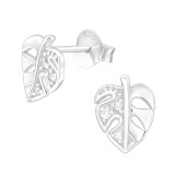 Leaf - 925 Sterling Silver Stud Earrings with CZ SD43738