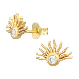 Sun - 925 Sterling Silver Stud Earrings with CZ SD43965