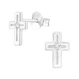 Cross - 925 Sterling Silver Stud Earrings with CZ SD44013