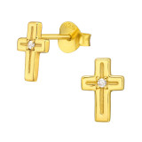 Cross - 925 Sterling Silver Stud Earrings with CZ SD44014