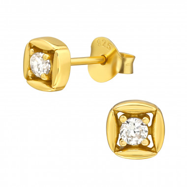 Round - 925 Sterling Silver Stud Earrings with CZ SD44022
