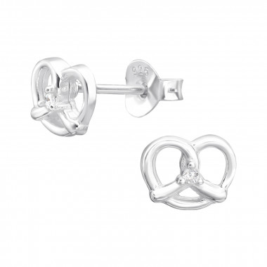 Pretzel - 925 Sterling Silver Stud Earrings with CZ SD44024