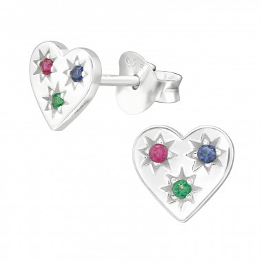 Heart - 925 Sterling Silver Stud Earrings with CZ SD44025