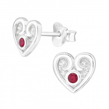 Heart - 925 Sterling Silver Stud Earrings with CZ SD44027