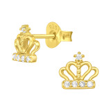 Crown - 925 Sterling Silver Stud Earrings with CZ SD44029