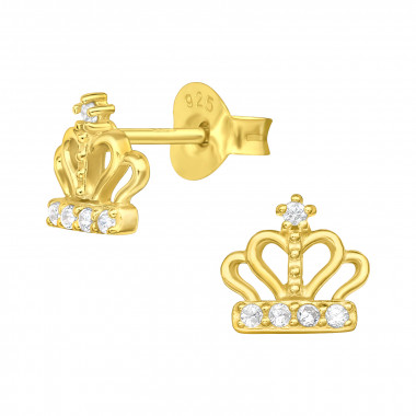 Crown - 925 Sterling Silver Stud Earrings with CZ SD44029