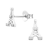 Eiffel Tower - 925 Sterling Silver Stud Earrings with CZ SD44030