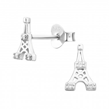 Eiffel Tower - 925 Sterling Silver Stud Earrings with CZ SD44030