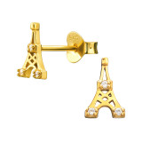 Eiffel Tower - 925 Sterling Silver Stud Earrings with CZ SD44031