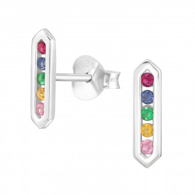 Bar - 925 Sterling Silver Stud Earrings with CZ SD44033