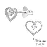 Heart - 925 Sterling Silver Stud Earrings with CZ SD44112