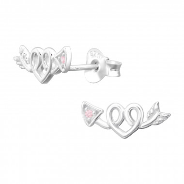 Arrow And Heart - 925 Sterling Silver Stud Earrings with CZ SD44164