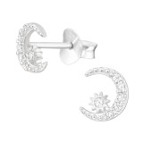 Moon - 925 Sterling Silver Stud Earrings with CZ SD44222