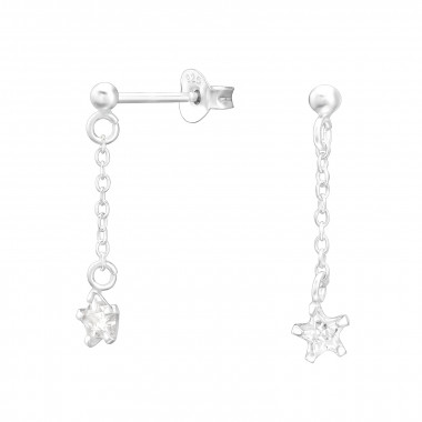 Hanging Star - 925 Sterling Silver Stud Earrings with CZ SD44227