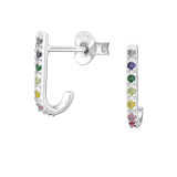 Sparkling Curved - 925 Sterling Silver Stud Earrings with CZ SD44230