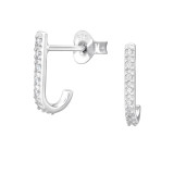 Curved - 925 Sterling Silver Stud Earrings with CZ SD44232