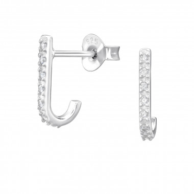 Curved - 925 Sterling Silver Stud Earrings with CZ SD44232