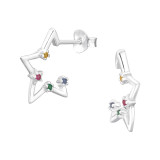 Star - 925 Sterling Silver Stud Earrings with CZ SD44588