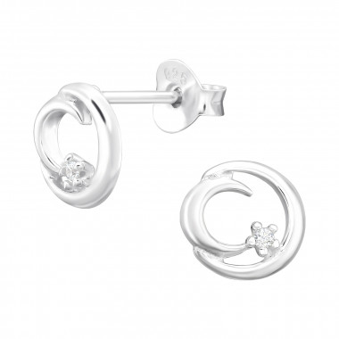 Crescent Moon - 925 Sterling Silver Stud Earrings with CZ SD44666