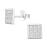 Square - 925 Sterling Silver Stud Earrings with CZ SD44671