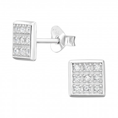 Square - 925 Sterling Silver Stud Earrings with CZ SD44671