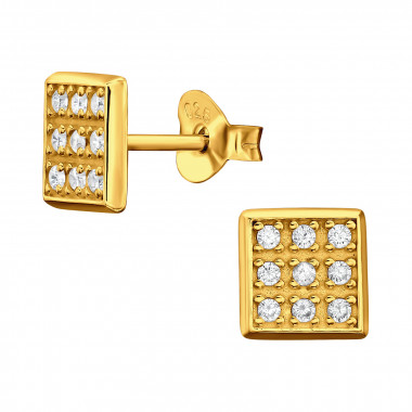Square - 925 Sterling Silver Stud Earrings with CZ SD44672