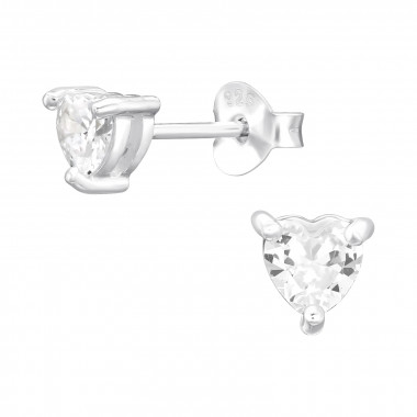 Hearts - 925 Sterling Silver Stud Earrings with CZ SD44917