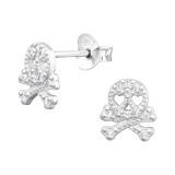Skull - 925 Sterling Silver Stud Earrings with CZ SD44976