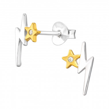 Lightning Bolt - 925 Sterling Silver Stud Earrings with CZ SD44978