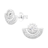 Geometric - 925 Sterling Silver Stud Earrings with CZ SD44995