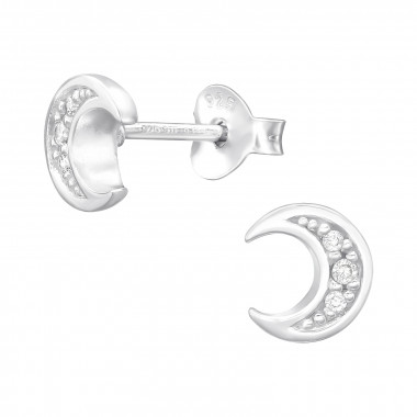 Crescent Moon - 925 Sterling Silver Stud Earrings with CZ SD45039