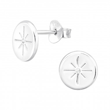 Round - 925 Sterling Silver Stud Earrings with CZ SD45043