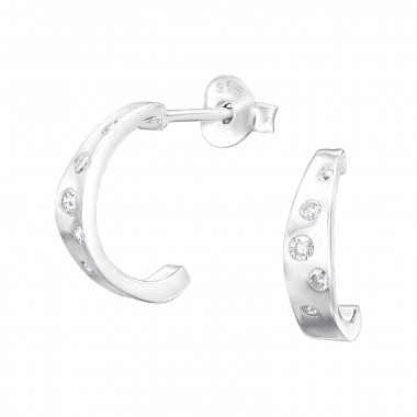 Half Hoop - 925 Sterling Silver Stud Earrings with CZ SD45121