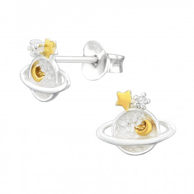 Saturn - 925 Sterling Silver Stud Earrings with CZ SD45189