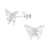 Butterfly - 925 Sterling Silver Stud Earrings with CZ SD45332